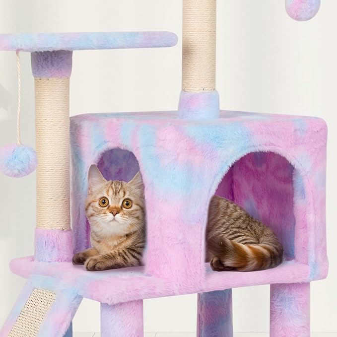 MIAO PAW Rainbow Cute Cat Tree for Indoor Cat Tower with Scratching Post Modern Activity House Hammock Hanging Ball Condo with Board