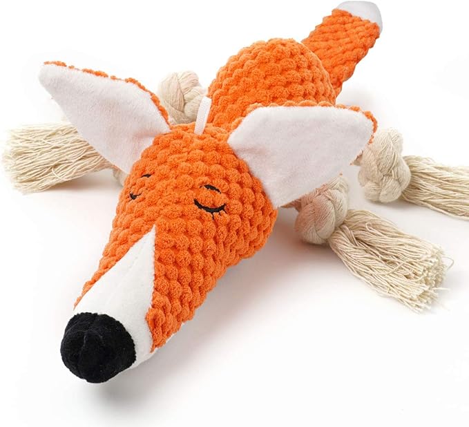 Cute Squeaky Dog Toy, Stuffed Plush Toy for Puppies, Durable Dog Chew Toy for Small, Middle, Large Breed (Orange Fox)