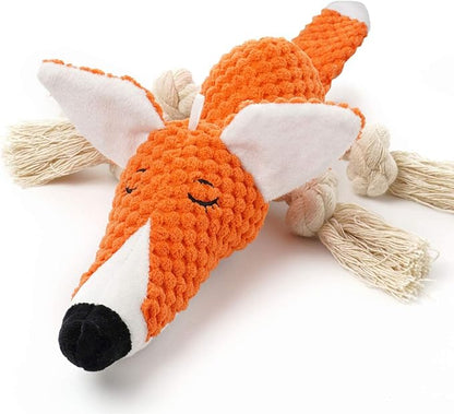 Cute Squeaky Dog Toy, Stuffed Plush Toy for Puppies, Durable Dog Chew Toy for Small, Middle, Large Breed (Orange Fox)