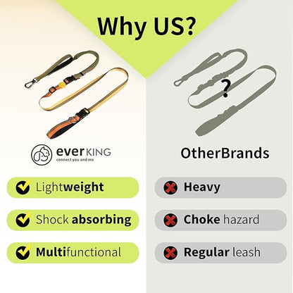 ‌EVERKING 6ft Hands-Free Dog Leash - 6-in-1 Adjustable with 360° Rotating Buckle, Night Reflective & Shock Absorbing for Large/Small Dogs (Up to 120lbs) (Golden)