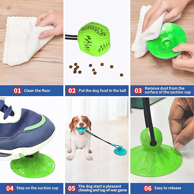 Dog Toys Treat Food Dispensing Ball with Suction Cup for Aggressive Chewer, Tug of War for Pets, Puppy Toys for Teething, Puzzle, Treat Food Dispensing, Pet Chew Tug of War for Medium Dogs (Green)