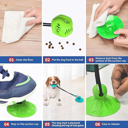 Dog Toys Treat Food Dispensing Ball with Suction Cup for Aggressive Chewer, Tug of War for Pets, Puppy Toys for Teething, Puzzle, Treat Food Dispensing, Pet Chew Tug of War for Medium Dogs (Green)
