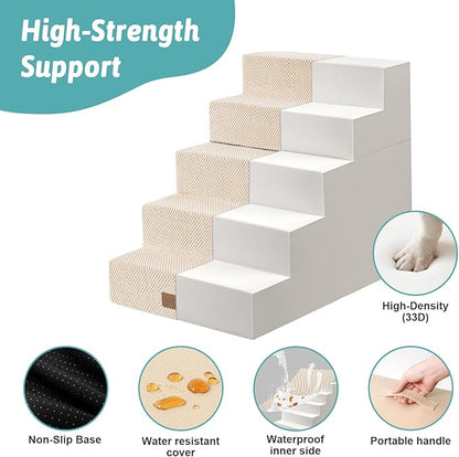 Dog Stairs for Small Dogs, 17.7" Extra Wide Detachable Pet Stairs for Couch and Bed, 23.6" H Non-Slip Dog Steps for Puppies and Old Cats, 17.7x29.5x23.6 inch, Beige