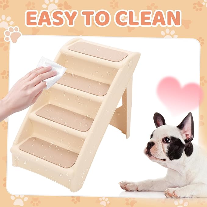 KUAFU Dog Stairs for Small Dogs Cats 18.5" H 4-Steps Folding Pet Steps for Couch Sofa and Bed PP Plastic