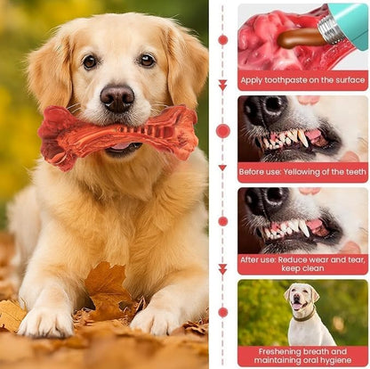 Dog Chew Toy - Natural Rubber Dog Toy, Beef Flavor – Dog Toys for Medium & Large Dogs - Bone-Shaped Chew for Dental Health - Indoor and Outdoor Play