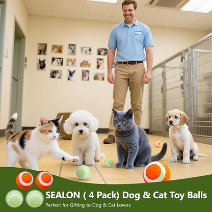 SEALON Electric Interactive Dog & Cat Toy Ball(4 Pack) Indoor Cat Play Ball, Suitable for Cats Over 6 Months for Exercise, Weight Loss, and Fun