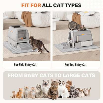 Stainless Steel Cat Litter Box with Scoop, Metal Litter Box High Sided, Cat Litter Box Enclosure, XL Extra Large High-Sided Litter Boxs (Anti-Urine Leakage, Include Scoop) (Grey)