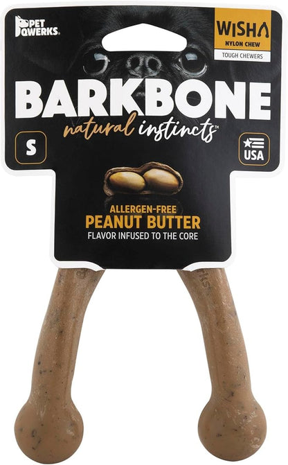Pet Qwerks Wishbone BarkBone - Nylon Chew Toy for Aggressive Chewers - Peanut Butter Flavor - 5.38"