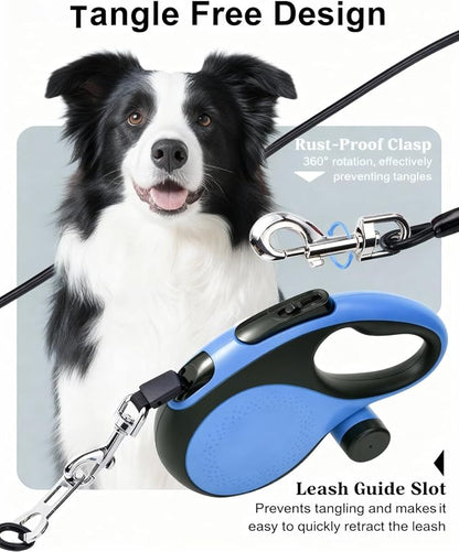 Heavy Duty Retractable Dog Leash 26ft - Tangle-Free 360° Design for Large Dogs Up to 110lbs, with One-Handed Brake & Lock, Anti-Slip Handle, Heavy-Duty Nylon Tape (Blue)