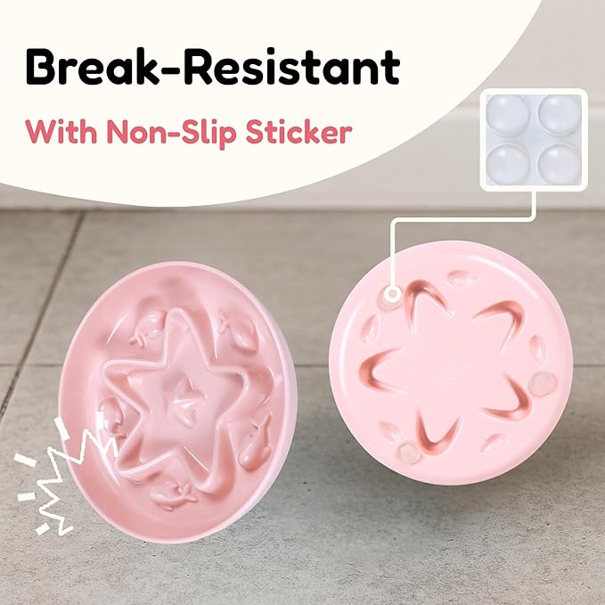 2 Pcs Cat Slow Feeder Bowl – Whisker Friendly Melamine Puzzle Feeding Cat Bowl for Slow Eating – Wet & Dry Food – Dishwasher Safe, Lightweight, Non-Slip (Blue + Pink, 6.3'')