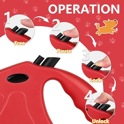Retractable Dog Leash, 16ft Dog Walking Leash for Small Dogs up to 77lbs, Non-Slip Handle - Red