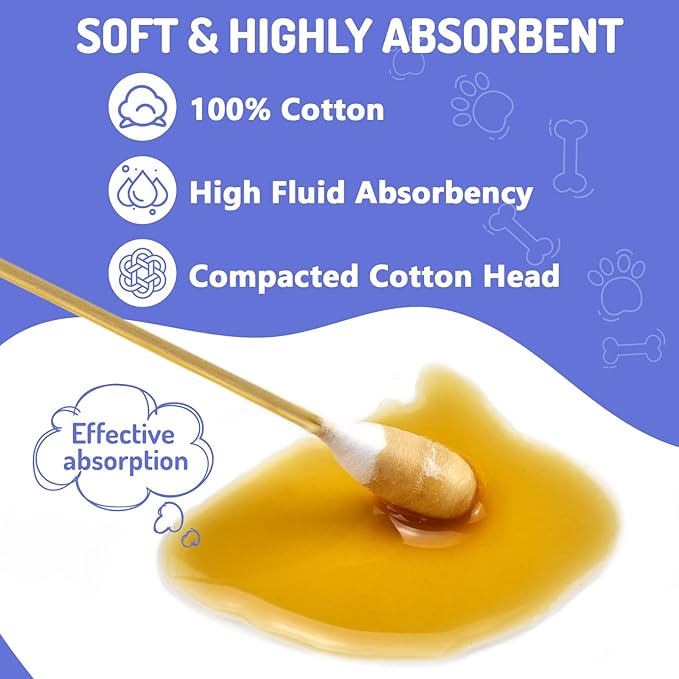 100PCS Large Cotton Swabs in Storage Box, 6 Inch Dog Ear Swabs with Bamboo Handle for Dogs - Soft Cotton, Gentle and Lint-Free, Specially Designed for Dogs, (Large)