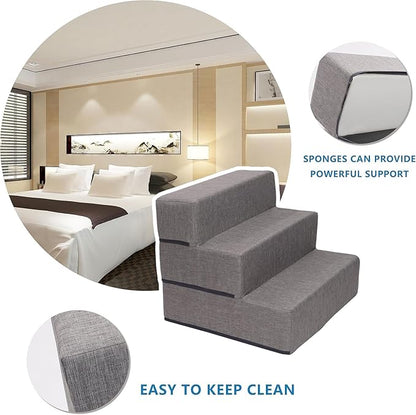 Elevon Dog Stairs for Bed 18" H, 3-Step Dog Steps for High Bed and Couch, Pet Steps for Small Dogs and Cats, Non-Slip Balanced Pet Ramp Indoor, Grey