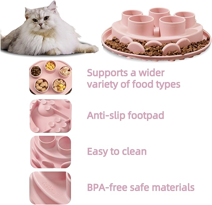 Puzzle Feeder Mat, Slow Feeder for Good Cat Eating Habits, Interactive Cat Toys, Pink