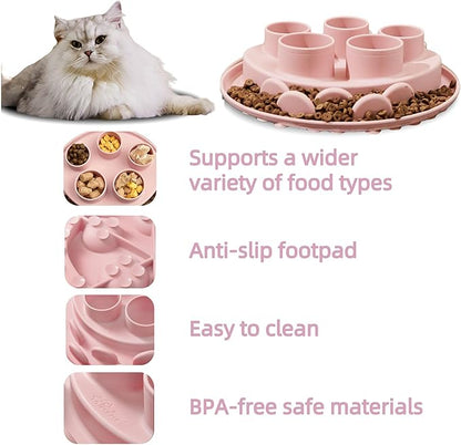 Puzzle Feeder Mat, Slow Feeder for Good Cat Eating Habits, Interactive Cat Toys, Pink