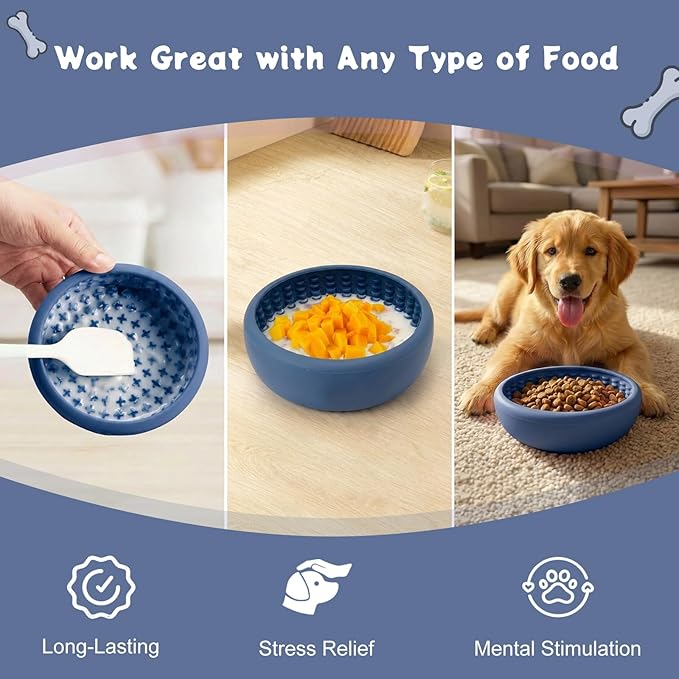 Dog Lick Bowl, Anxiety Relief Slow Feeder Lick Mat for Dogs, Non-Slip Freeze Licking Bowls Enrichment Puzzle Pet Feeding Treat Dispenser for Distraction, Silicone Lick Pads for All Dogs((Blue, Large)