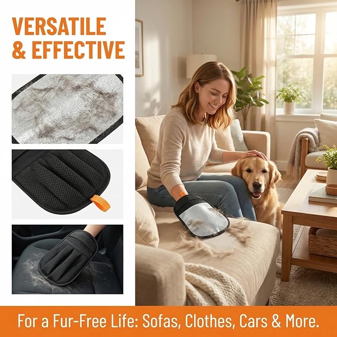 Pet Hair Removal Glove, Electrostatic Gloves for Removing Dog Hair, Cat Hair, Reusable, for Cleaning Sofas and Clothing.