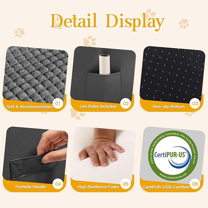Dog Stairs for Small Dogs, Wide Pet Step with Removable Cover, No Assembly High Density Foam Cat Ramp for Bed or Sofa, 3-Step, Dark Grey