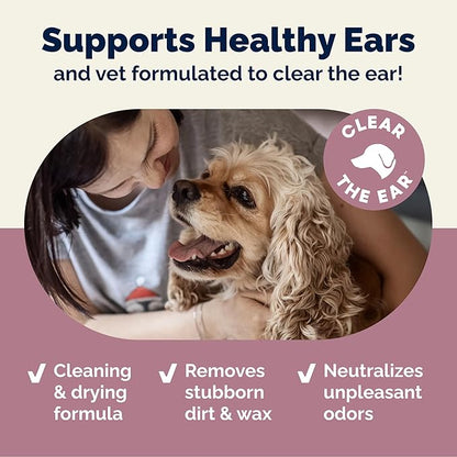 Vetnique Oticbliss Dog Ear Cleaner Flush with Odor Control, Dog Ear Cleaning Solution for Dirt and Wax with Soothing Aloe Dogs & Cats Flush - Vet Recommended for Itchy Ears (8oz, Flush)