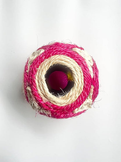 1x Hemp Ball Cat Toy,Six-Hole Hollow-Out Designed,Sisal Hemp Woven Cat Toy, Plume Bell Inside,Special Kitten Chew Toys for Indoor Cats,Interactive pet (Red, 12cm Ball)