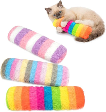 Cat Toys 3 Pack Catnip Pillows, Soft and Durable Crinkle Sound with Catnip Inside, Interactive Cat Toy Indoor Cats Kitten Kicker, Promotes Kitty Exercise, Easter Gifts Toys-Rainbow Color
