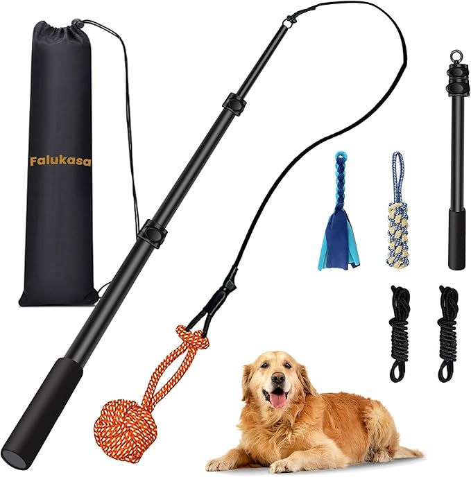 Flirt Pole for Dogs - Durable Dog Rope Toy for Small Medium Large Dogs - Interactive Dog Toys Chase and Tug of War - Lure Chewing Toy for Outdoor Exercise Training