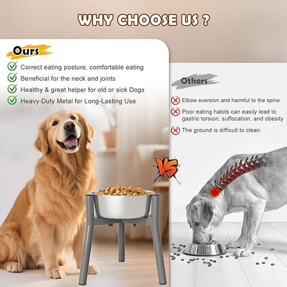 SHAINFUN Raised Dog Bowl Stand for Large Dogs with Tray, Adjustable Width 7 to 10.6", Elevated Tall Food Water Stand,Grey (Bowl Not Included)