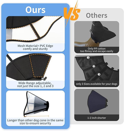 Soft Dog Cone Collar for Dogs After Surgery, Transparent Breathable Pet Recovery Collar for Large Medium Dogs, Adjustable Dog Cone Collar, Elizabethan Collar (L, Black)
