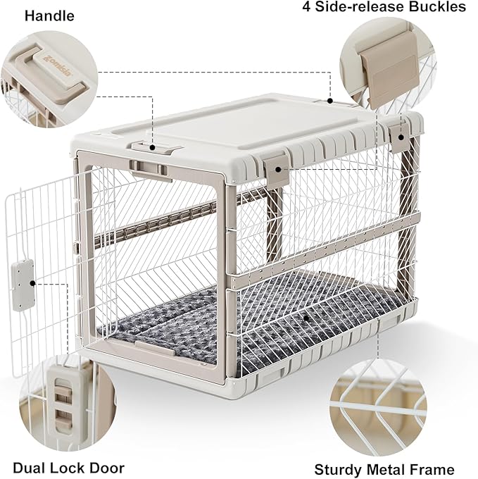 Collapsible Dog Crate with Bed Mat, 36'' Foldable Dog Kennel for Large Dogs, Tool-Free Portable Cage with 2 Rolling Wheels & Handles, Pet Carrier for Indoor Outdoor