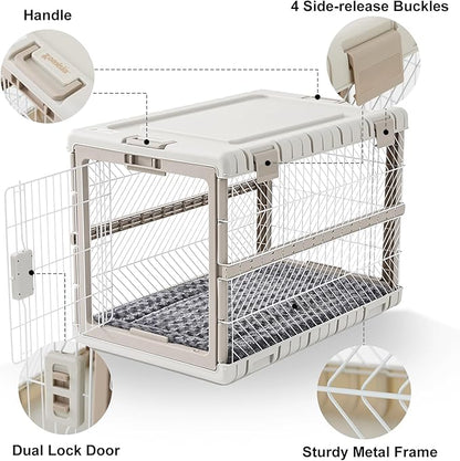 Collapsible Dog Crate with Bed Mat, 36'' Foldable Dog Kennel for Large Dogs, Tool-Free Portable Cage with 2 Rolling Wheels & Handles, Pet Carrier for Indoor Outdoor
