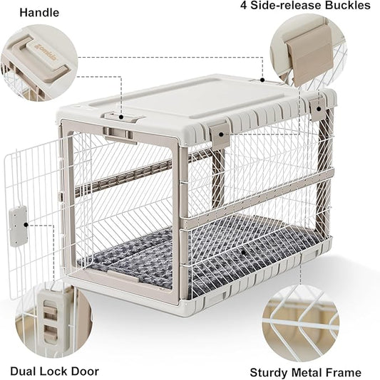Collapsible Dog Crate with Bed Mat, 36'' Foldable Dog Kennel for Large Dogs, Tool-Free Portable Cage with 2 Rolling Wheels & Handles, Pet Carrier for Indoor Outdoor