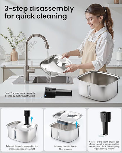 Smart Pet Water Fountain, 10L/338Oz Stainless Steel Cat Water Fountain with APP Monitoring, Automatic Dog Water Bowl Dispenser for Large Dogs Cats Mutil-Pets, Indoor and Outdoor