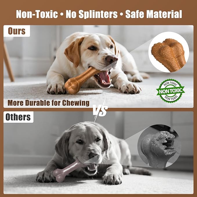SCHITEC Dog Bone Chew Toys for Medium & Large Dogs, Beef Flavor Teething Toy, Durable Dog Toys for Aggressive Chewers, Teeth Cleaning, 5Pcs