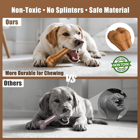 SCHITEC Dog Bone Chew Toys for Medium & Large Dogs, Beef Flavor Teething Toy, Durable Dog Toys for Aggressive Chewers, Teeth Cleaning, 2Pcs
