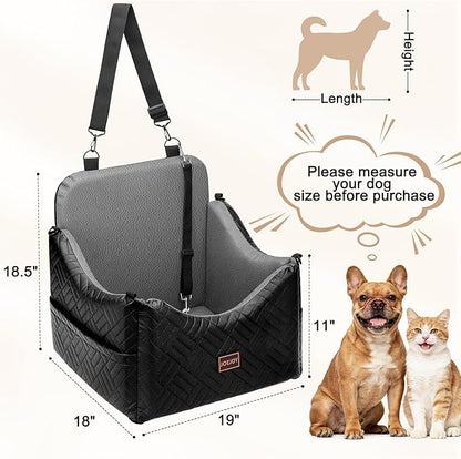 JOEJOY Dog Car Seats for Small Medium Dogs Under 35lbs, Waterproof PU Leather Dog Booster Seat with Detachable Cover, Thickened Memory Foam Pet Car Seat with Safety Belt and Storage Pockets