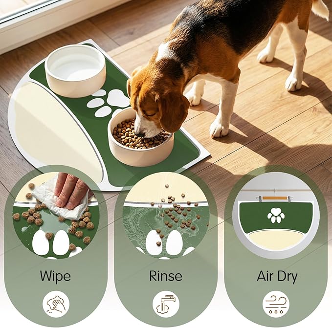 Absorbent Dog Mat for Food and Water, 24''x16'' Non Slip Rubber Base Cat Feeding Mat, Anti-Scratch Cat Mats for Food Bowls for Floors, Large Dog Mat for Bowls Designed for Multiple Pets Families