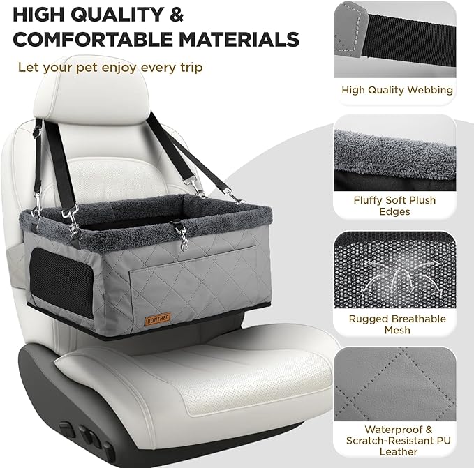 Upgrade Dog Booster Seat for Small Dogs,Small Dog Car Seat with Sturdy Metal Frame and Waterproof Leather Material for Small Pets up 20 lbs,Portable Travel Carrier with Storage Pocket