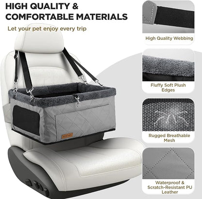 Upgrade Dog Booster Seat for Small Dogs,Small Dog Car Seat with Sturdy Metal Frame and Waterproof Leather Material for Small Pets up 20 lbs,Portable Travel Carrier with Storage Pocket