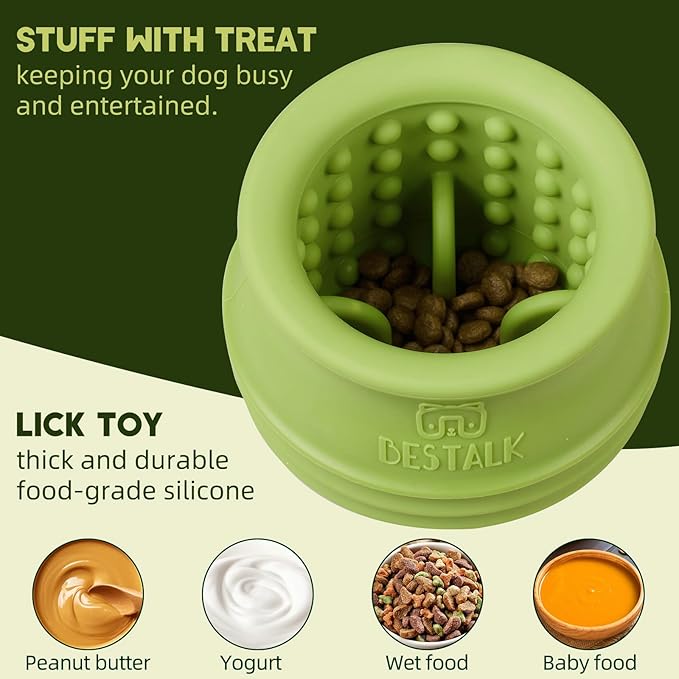 Dog Enrichment Treat Toy, Long-Lasting Wobbly Interactive Freeze Lick Toys for Dogs, Stuffable Puzzle Feeder Toy for Boredom, Silicone Treat Dispensing Chew Toy (Green,L)
