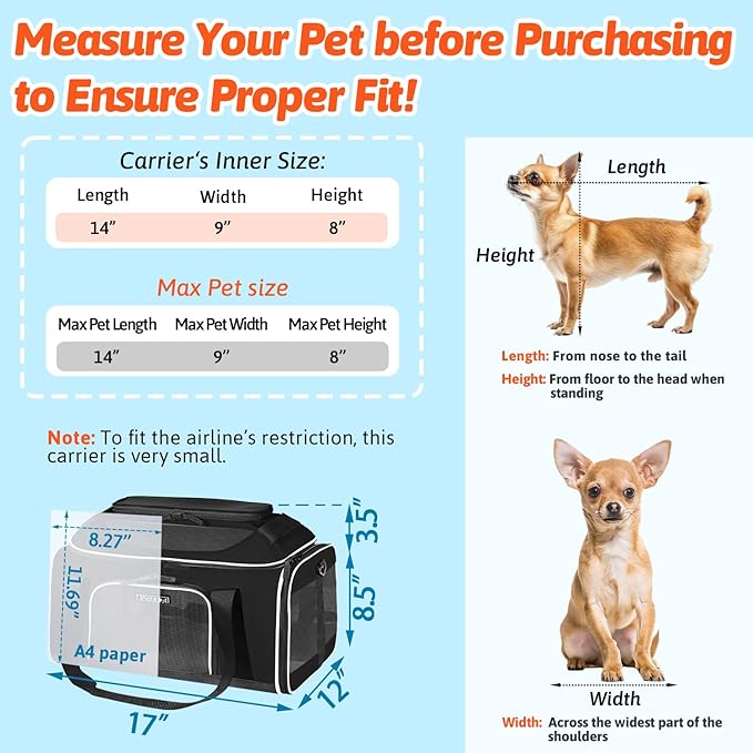 Petskd Top-Expandable Small Pet Carrier with Wheels (17" L x 12" W x 8.5" H), JetBlue/Allegiant/Spirit Airlines Approved, Rolling Pet Carrier for Small Dogs & Cats (Black)