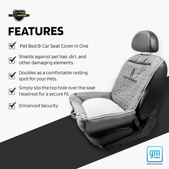 Seat Armour Pet2Go Grey Car Pet Bed and Seat Cover – Soft, Comfortable Travel Bed for Pets – Universal Fit, Easy to Install, Machine Washable
