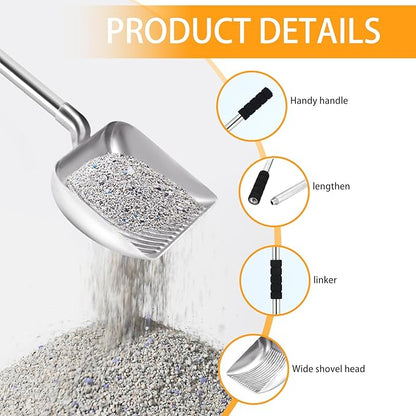 Cat Litter Scoop, Metal Cat Litter Scooper,Removable Long Handle cat Litter Scooper,Large Deep Shovel Litter Scoop with Foam Grip for Rapid Screening(16in-31in)
