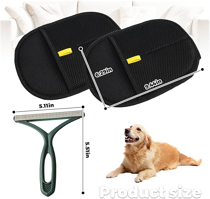 4pcs Pet Hair Remover Glove, Pet Hair Removal Tool, 2025 Electrostatic Pet Hair Removal Gloves for Dogs and Cats,for Pet Hair, for Couch, Clothes, Car, Carpet, Bed, Furniture(Black and dark