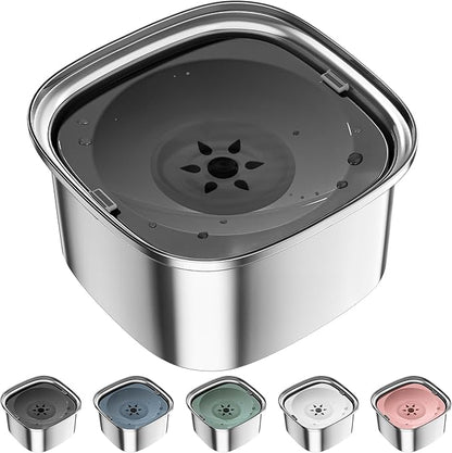 UPSKY 3L Dog Water Bowl 101oz Stainless Steel No Spill Large Capacity Dog Food Water Bowl Slow Water Feeder, Spill Proof Pet Water Dispenser Vehicle Carried Travel Water Bowls