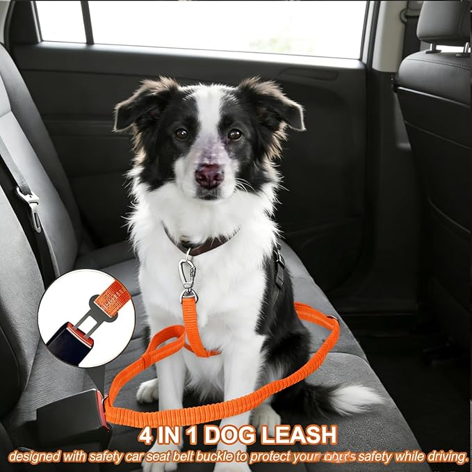 Dog Leash Heavy Duty, 4-6FT Bungee Leash Dog Seat Belt for Car With 2 Padded Handles, Strong Shock Tactical Tug Leashes Reflective Rope Lead for Medium L X-Large Dogs Walking Running Training (Orange)