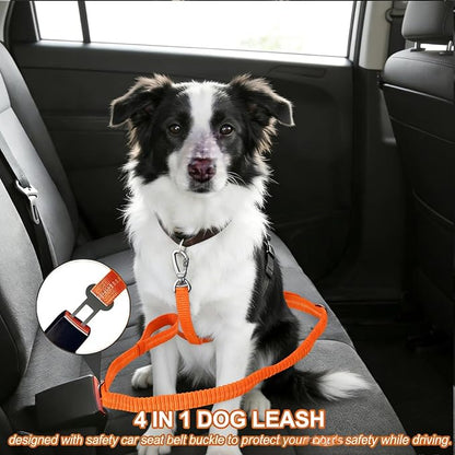 Dog Leash Heavy Duty, 4-6FT Bungee Leash Dog Seat Belt for Car With 2 Padded Handles, Strong Shock Tactical Tug Leashes Reflective Rope Lead for Medium L X-Large Dogs Walking Running Training (Orange)