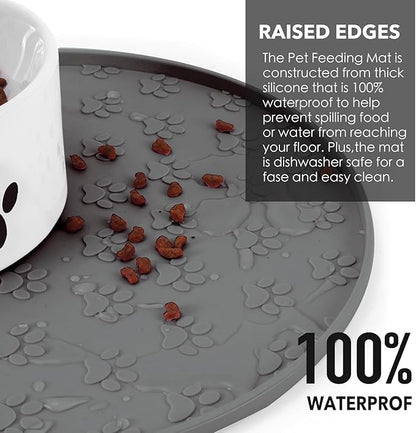 Dog Food Mat for Food and Water, Waterproof Pet Food Mat with Edges, Nonslip Dog Feeding Mat for Protecting Floors (1Pack Grey)