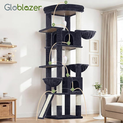 Globlazer Extra Large Cat Tree, 78 inch Sturdy Tall Cat Tree Tower for Indoor Multiple Large Adult Cats Kittens with 6 Scratching Posts, Enlarged Top Perch, 2 Padded Condos, S78G, Dark Grey