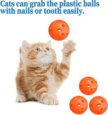 12Pcs Cat Ball Toy, Low Noise No Bells Holey Plastic Cat Balls, Funny Interactive Cats Toys for Indoor Cats, Firm Toy Balls for Kitten Puppy Ferret Bird (1.65", Orange)