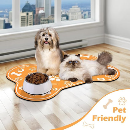 Dog Cat Mat for Food and Water,Rapid Absorbent Pet Feeding Mat, Bone Shaped Dog Placemat Bowl Mat with Rubber Backing,No Stains Pet Food Mats Indoor, Pet Accessories Supplies,Orange 16"×24"